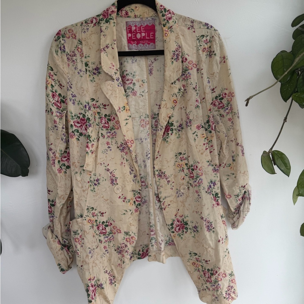 Free People Cream Floral Blazer